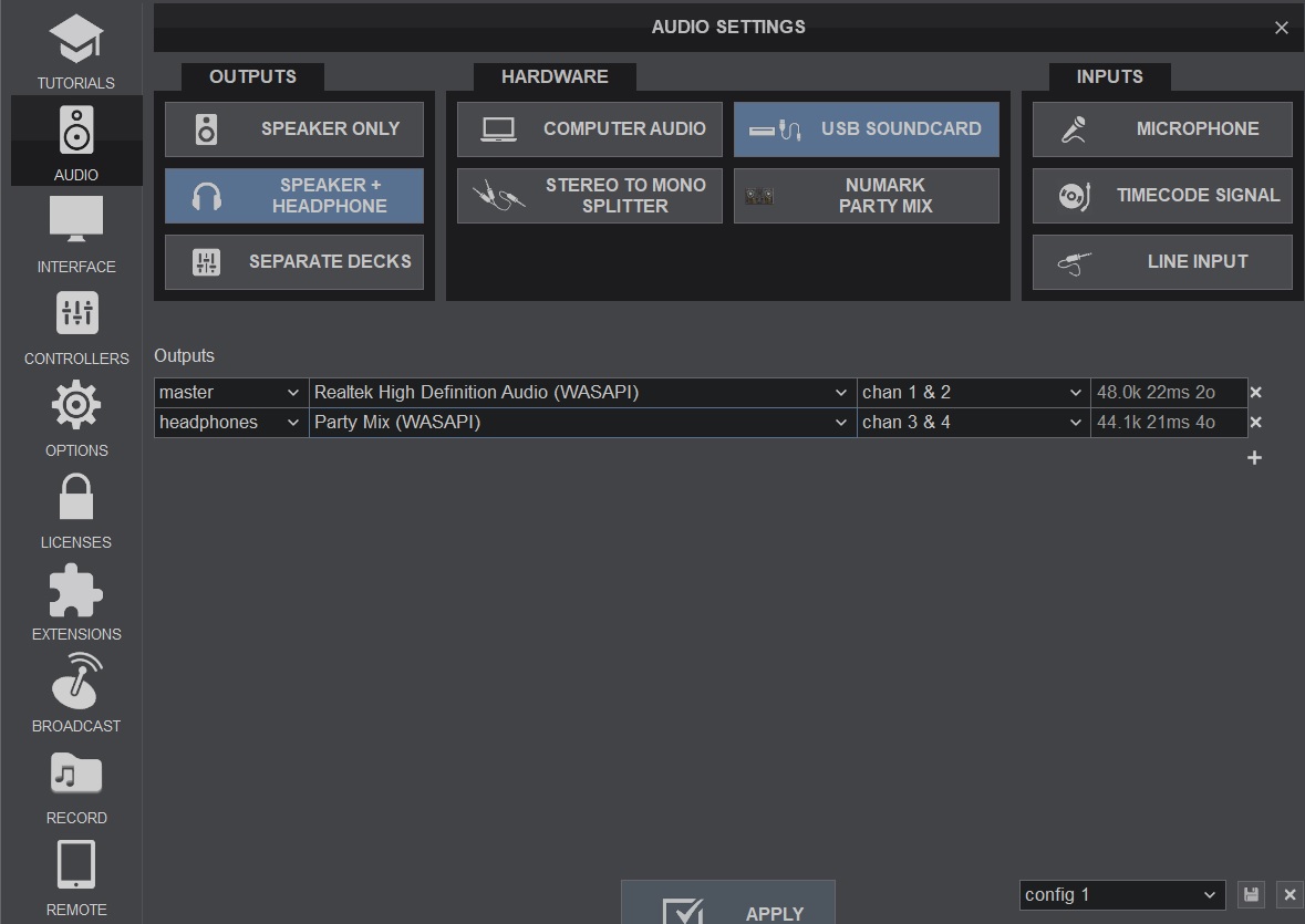 VirtualDJ Numark Party Mix headphone out works in Serato but not VDJ
